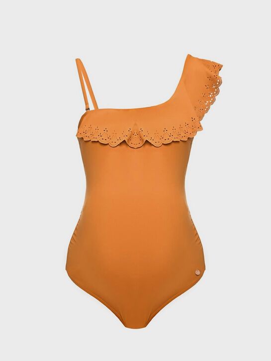 Купальник для беременных слитный волан с перфорацией, горчичный Cache Coeur | Фото 1