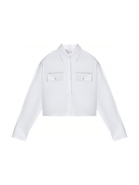 Рубашка со стразами на карманах Monnalisa | Фото 1