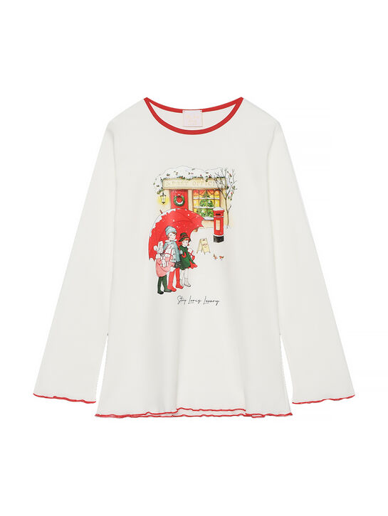 Пижама с новогодним принтом и брюками в клетку Story Loris | Фото 2