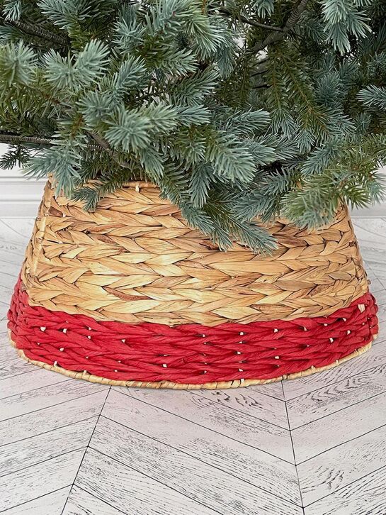 Корзина для елки разборная джутовая с красной полосой, коричневая, 26x58 см Luca Lighting | Фото 3