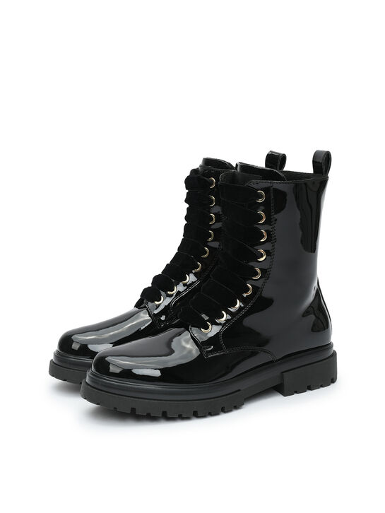 Ботинки лаковые с бархатными шнурками, черные Morelli | Фото 10