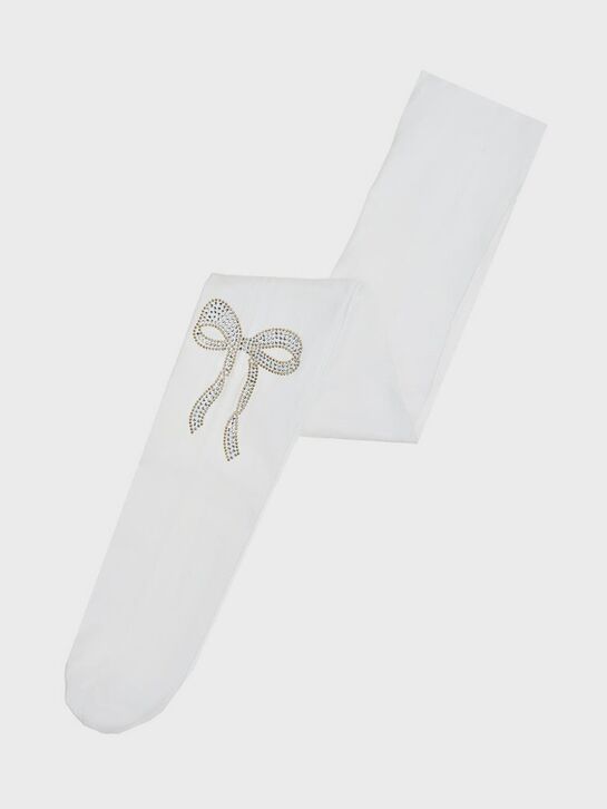 Колготки с бантом из стразов, белые Story Loris | Фото 1