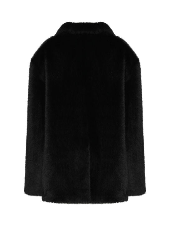 Пальто из эко-меха, черное Flashin | Фото 5