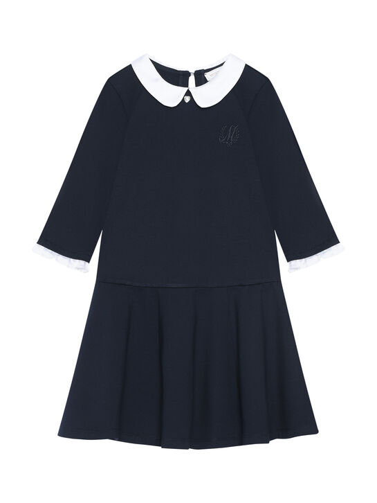 Платье с белым воротником, синее Monnalisa | Фото 1