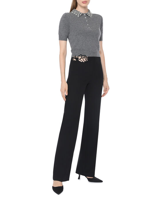 Брюки с декором &quot;роза&quot;, черные Blumarine | Фото 3