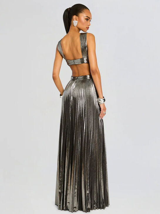 Платье макси в греческом стиле, серебристое Retrofete | Фото 4