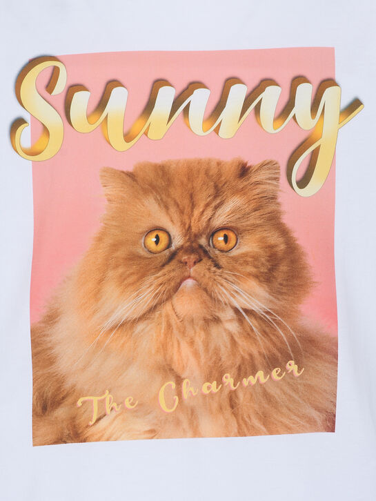 Футболка с принтом кота, белая Molo | Фото 3