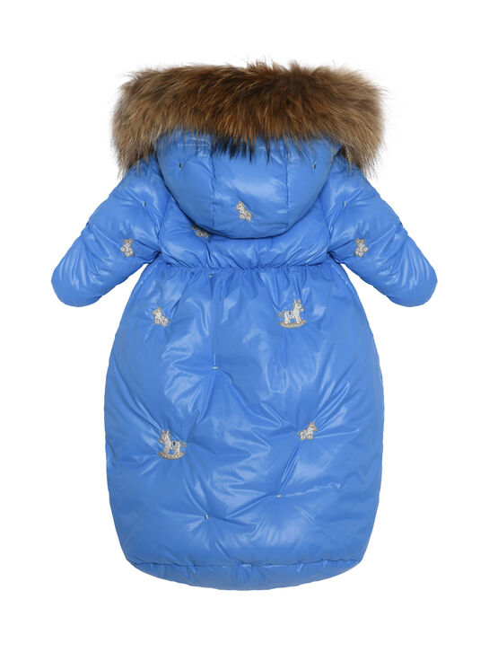 Конверт с отделкой мехом енота, синий Manudieci | Фото 2