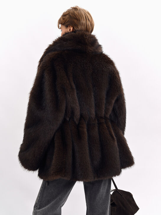 Пальто из эко-меха, коричневое Flashin | Фото 7