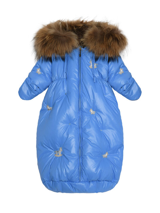 Конверт с отделкой мехом енота, синий Manudieci | Фото 1