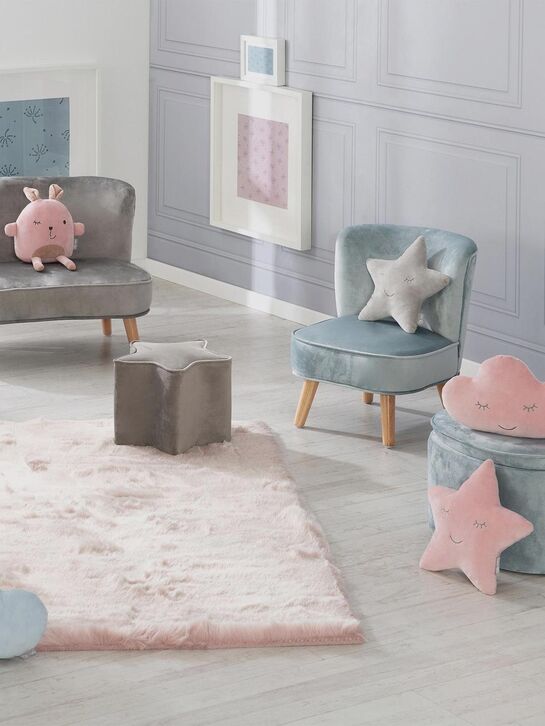 Детский велюровый овальный пуфик Lil Sofa, голубой Roba | Фото 7