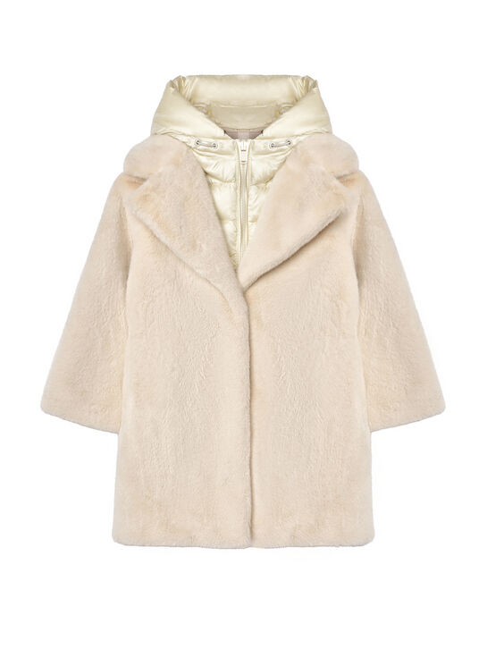 Шуба из эко-меха с нейлоновым капюшоном Bomboogie | Фото 1