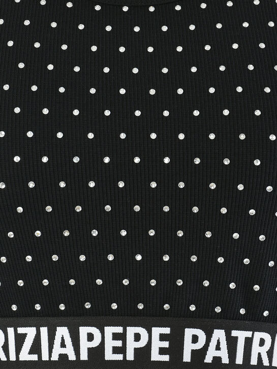 Кроп-топ в стразах с логотипом, черный Patrizia Pepe | Фото 4