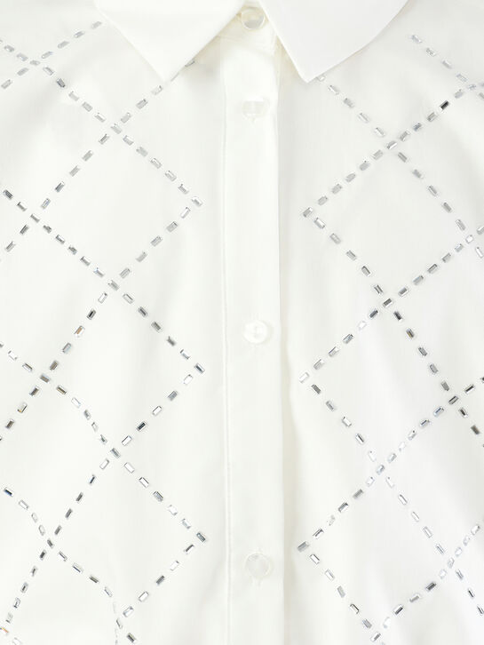 Рубашка укороченная в стразах, белая Patrizia Pepe | Фото 4