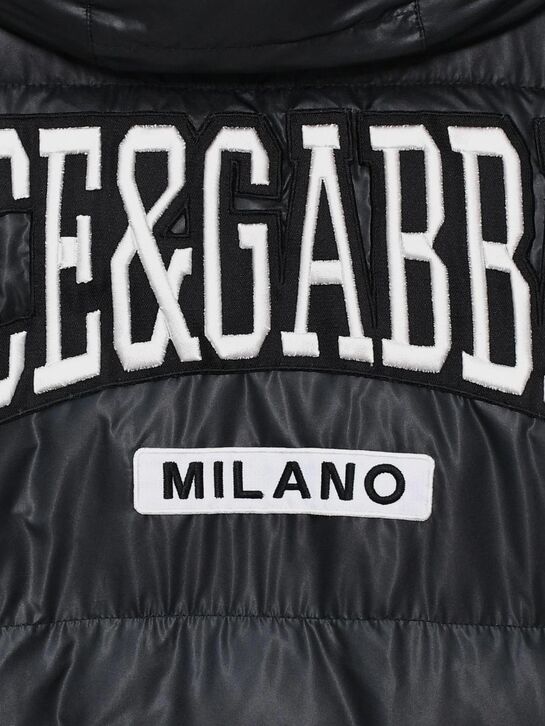 Пальто-пуховик с белым лого, черное Dolce&Gabbana | Фото 4