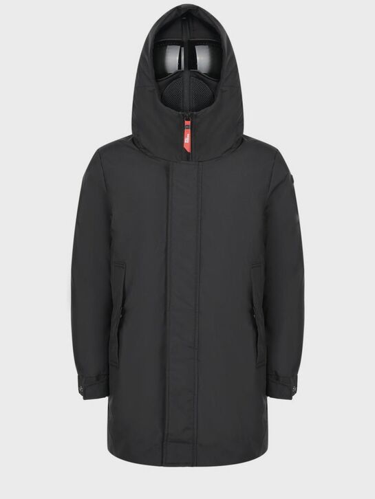 Черная удлиненная куртка с очками на капюшоне AI RIDERS ON THE STORM | Фото 1
