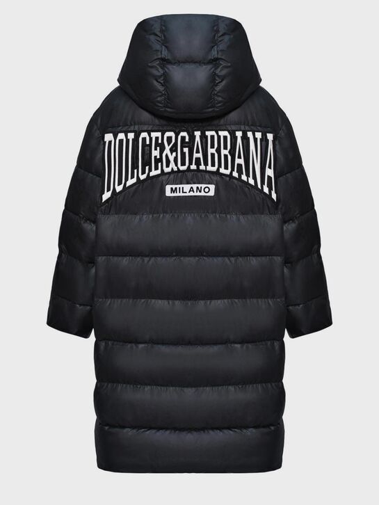 Пальто-пуховик с белым лого, черное Dolce&Gabbana | Фото 2