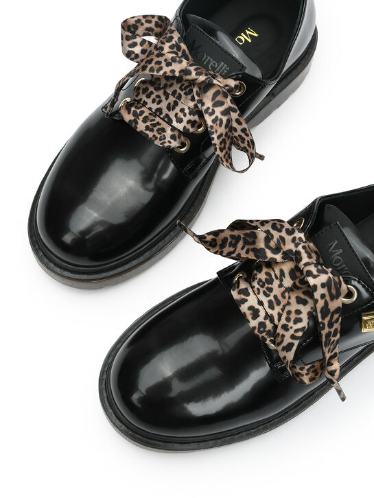 Ботинки с леопардовыми шнурками, черные Morelli | Фото 5