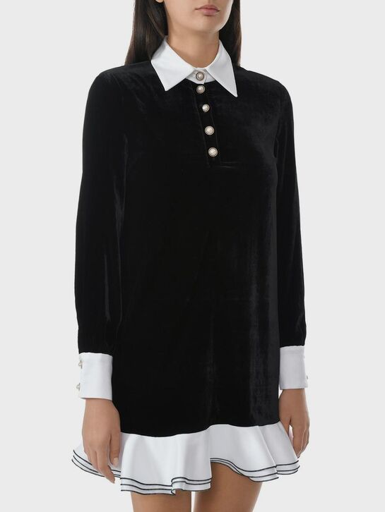 Бархатное платье с белым воротником, черное ALINE | Фото 4