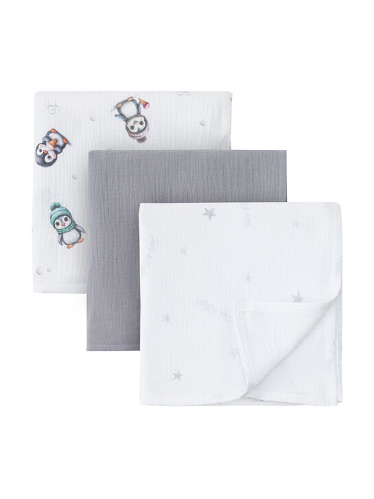 Комплект из 3 пеленок с принтом пингвины, 120х120 см Jan&Sofie | Фото 1