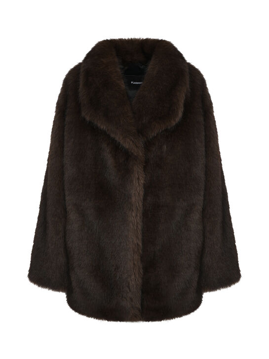 Пальто из эко-меха, коричневое Flashin | Фото 1
