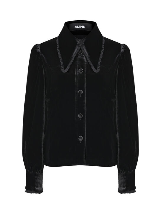 Рубашка из черного бархата ALINE | Фото 1