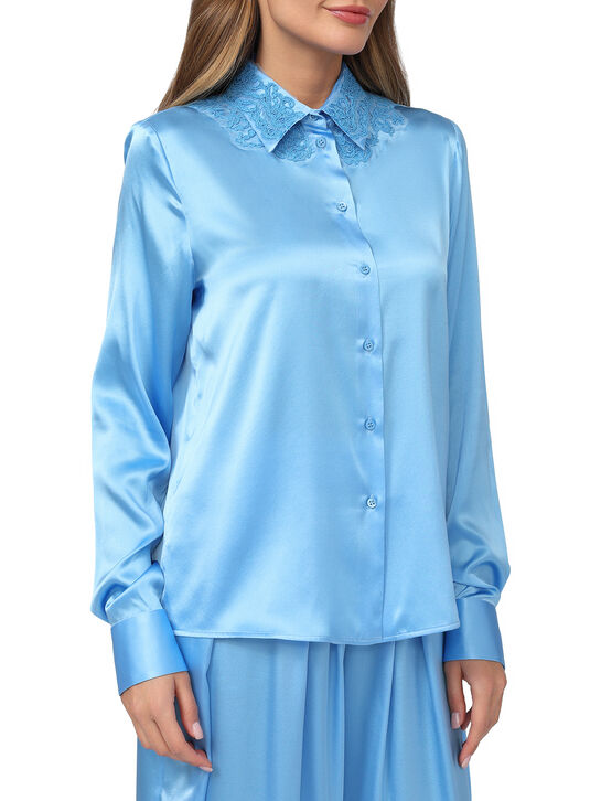 Рубашка из голубого шелка Ermanno Scervino | Фото 3