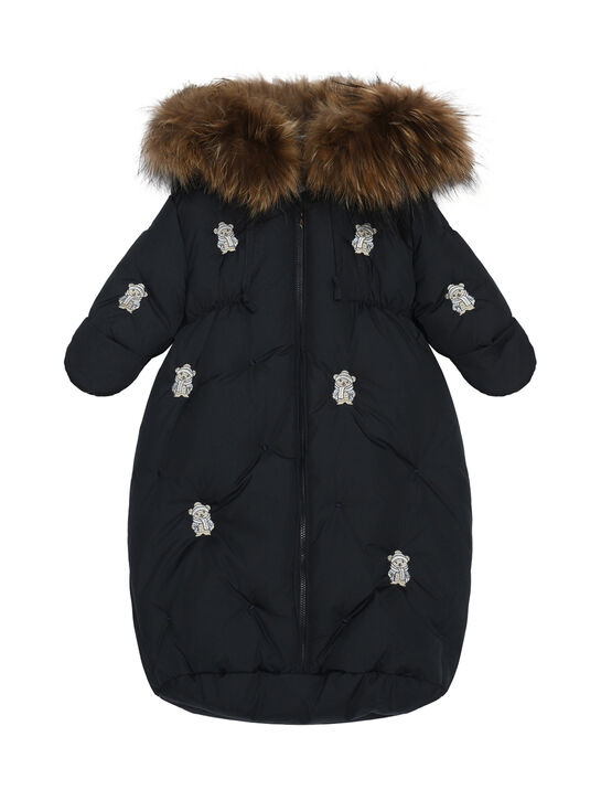 Конверт с отделкой мехом енота, темно-синий Manudieci | Фото 1