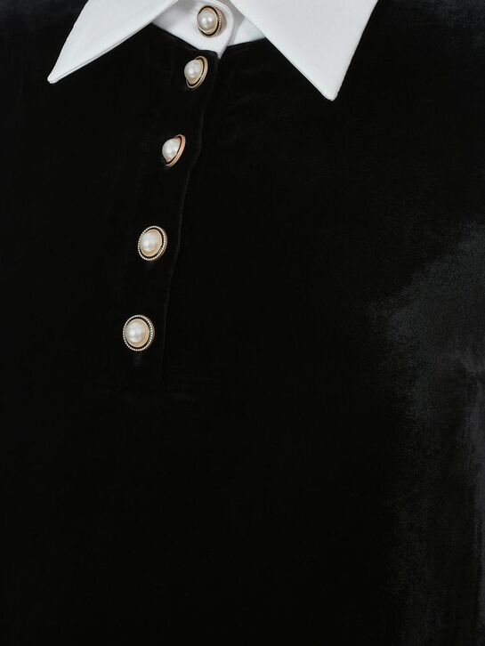 Бархатное платье с белым воротником, черное ALINE | Фото 7