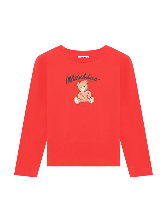 Лонгслив с логотипом и принтом мишки, красный Moschino | Фото 1