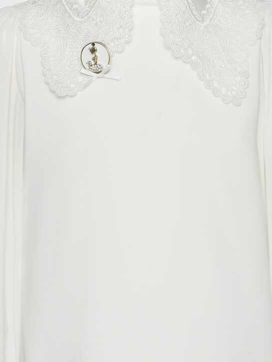 Блуза с брошью и шитьем, белая KengLabel | Фото 8