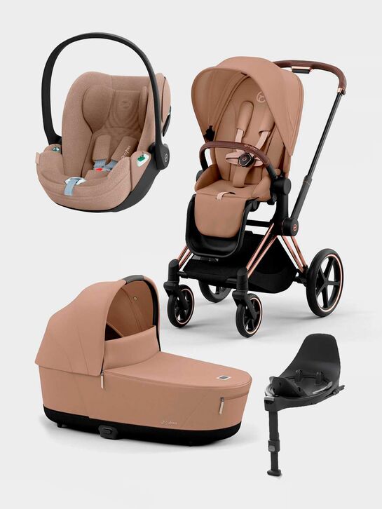 Коляска 3 в 1 Priam IV Rosegold, Cozy Beige со спальным блоком Lux Carry Cot, креслом Cloud T и базой Isofix CYBEX | Фото 1