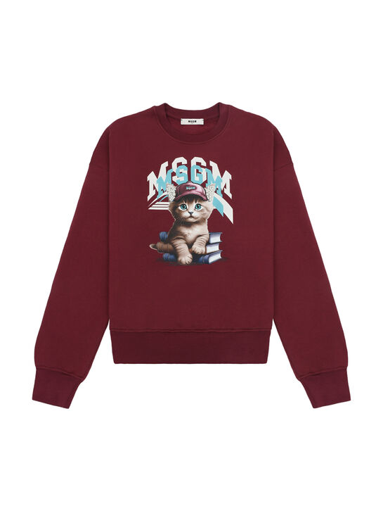 Свитшот с принтом &quot;котенок&quot;, бордовый MSGM | Фото 1