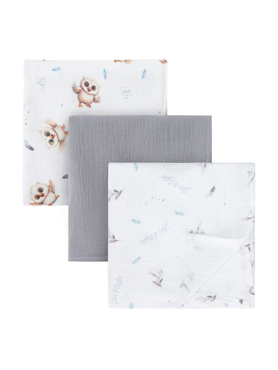 Комплект из 3 пеленок с принтом совы, 120х120 см Jan&Sofie | Фото 1