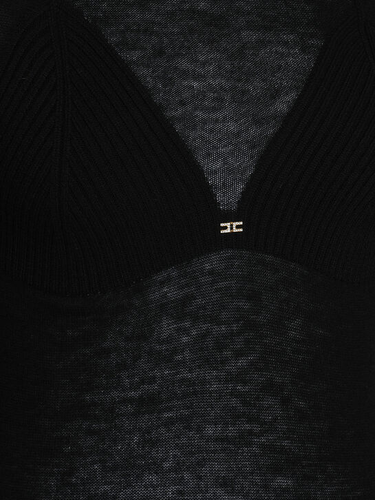 Платье с воротником-стойкой, черное Elisabetta Franchi | Фото 7