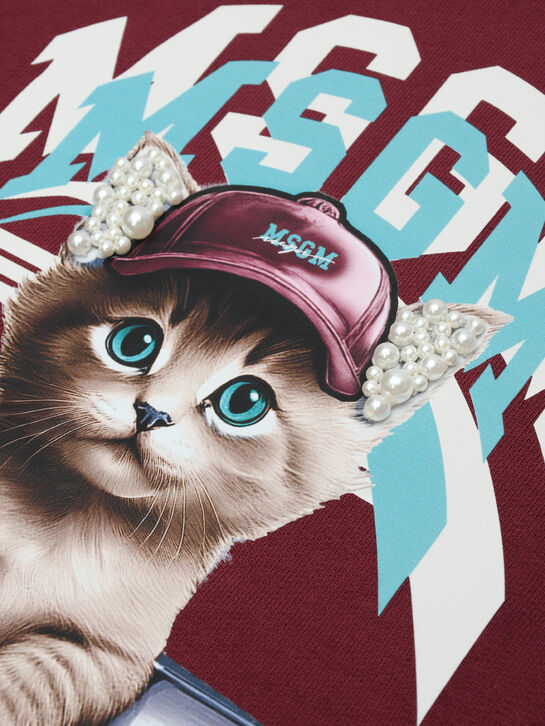 Свитшот с принтом &quot;котенок&quot;, бордовый MSGM | Фото 4