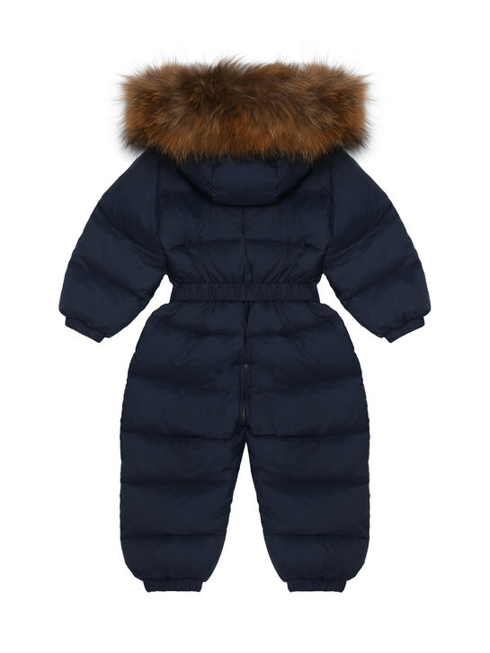 Комбинезон с мехом енота на капюшоне, темно-синий Manudieci | Фото 2