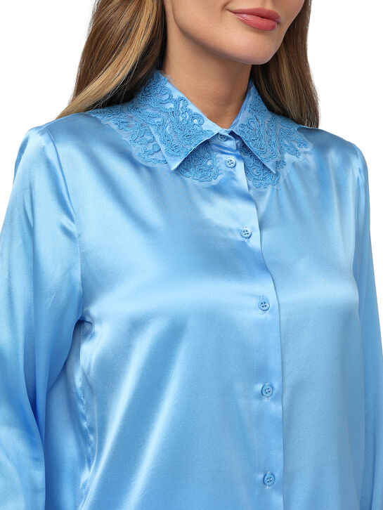 Рубашка из голубого шелка Ermanno Scervino | Фото 6