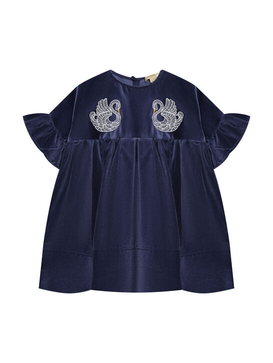 Платье велюровое с вышивкой лебедей, синие Stella McCartney | Фото 1