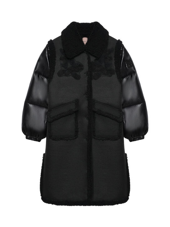 Пальто из эко-меха, черное Ermanno Scervino | Фото 1