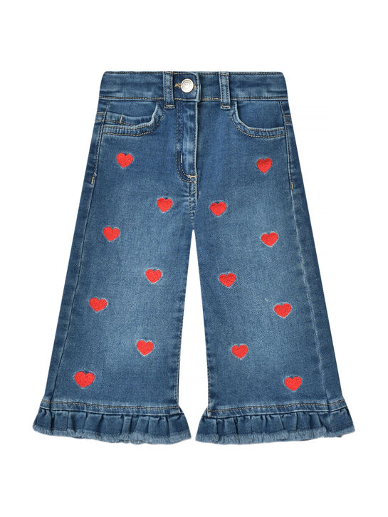 Джинсы с сердечками и рюшами Monnalisa | Фото 1