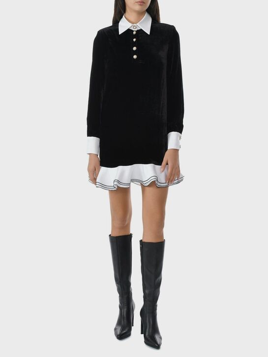 Бархатное платье с белым воротником, черное ALINE | Фото 3