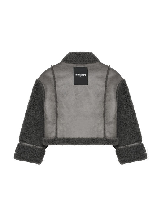 Дубленка из эко-меха, серая Patrizia Pepe | Фото 3