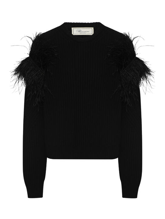 Джемпер с отделкой перьями, черный Blumarine | Фото 1