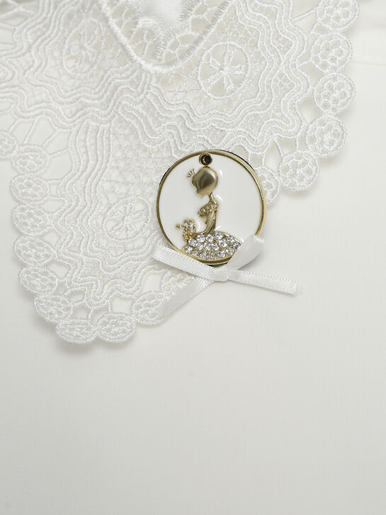 Блуза с брошью и шитьем, белая KengLabel | Фото 7