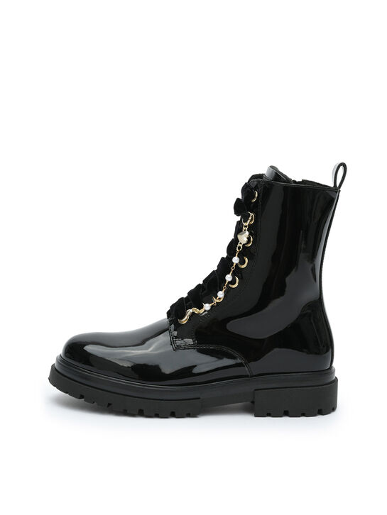Ботинки лаковые с бархатными шнурками, черные Morelli | Фото 1