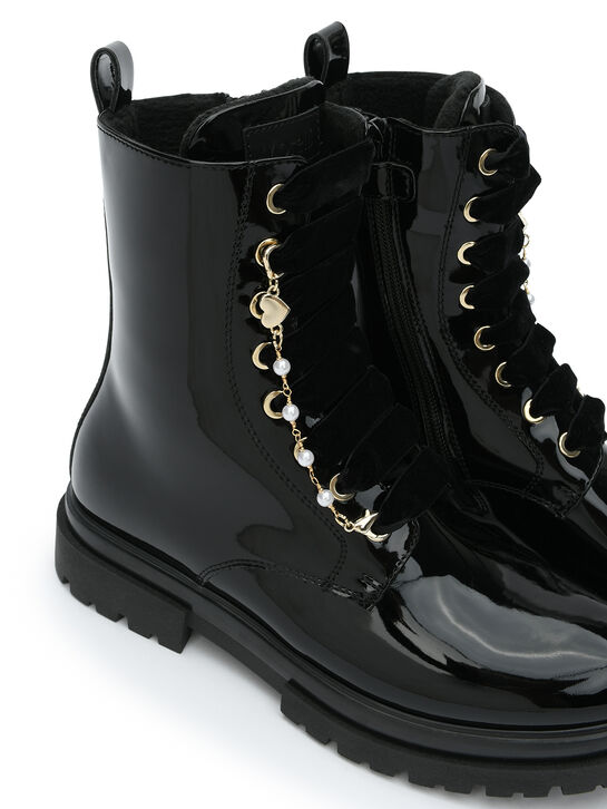 Ботинки лаковые с бархатными шнурками, черные Morelli | Фото 5