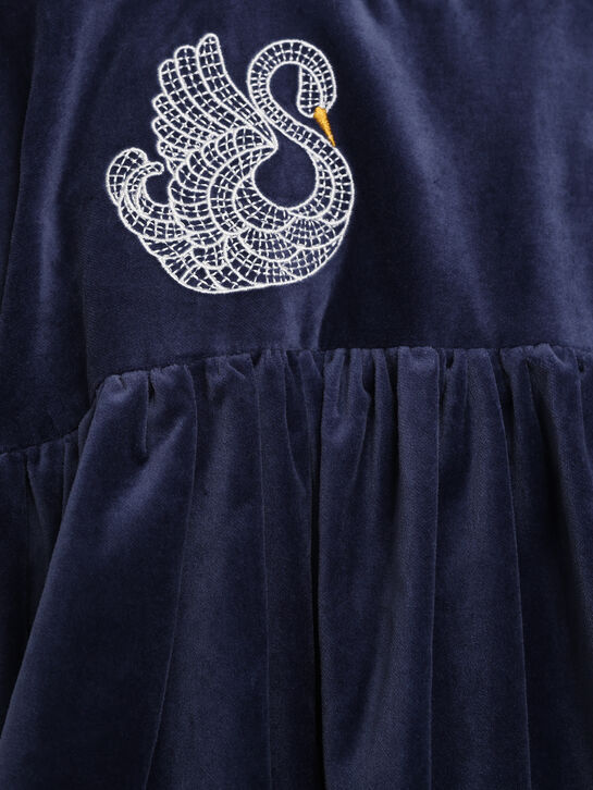 Платье велюровое с вышивкой лебедей, синие Stella McCartney | Фото 3