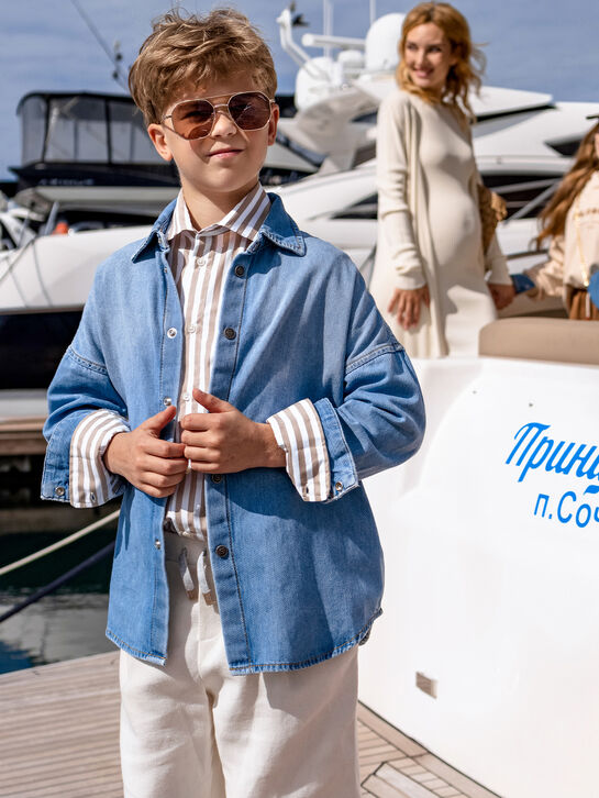 Рубашка в полоску, бежевая Eleventy | Фото 2