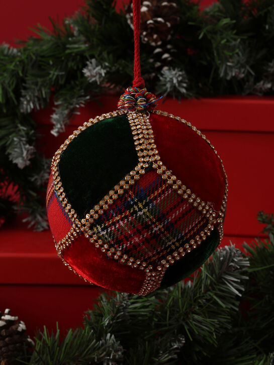 Елочный красный шар с зелеными вставками, 12 см Goodwill | Фото 3